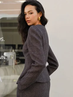 COMMENSE Chevron Button Slim Blazer* Outerwear|Blazers