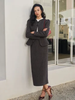 COMMENSE Chevron Split Pockets Skirt* Skirts|Matching Sets