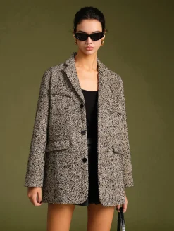 COMMENSE Chevron Tweed Belted Blazer* Outerwear|Blazers