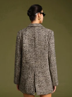 COMMENSE Chevron Tweed Belted Blazer* Outerwear|Blazers