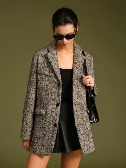 COMMENSE Chevron Tweed Belted Blazer* Outerwear|Blazers
