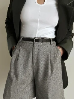 COMMENSE Chevron Tweed Belted Knee Shorts* Shorts|Bottoms