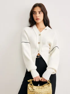 COMMENSE Chic Contrast Piping Button Cardigan* Cardigans|Sweaters & Cardigans