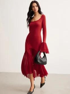 COMMENSE Chiffon Hem Slim Panel Dress* Casual Dresses|Cocktail & Party Dresses