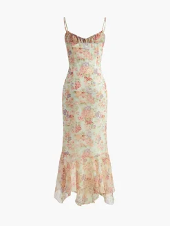COMMENSE Chiffon Ruffle Cami Floral Dress* Casual Dresses|Floral Dresses