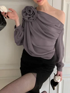 COMMENSE Chiffon Semi-sheer One Shoulder Asymmetrical Top* Blouses & Shirts|Tops