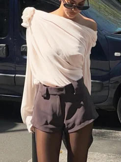 COMMENSE Chiffon Semi-sheer One Shoulder Asymmetrical Top* Blouses & Shirts|Tops