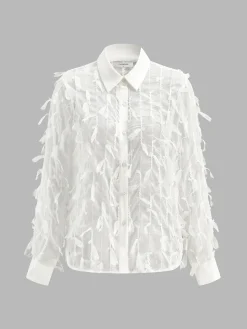 COMMENSE Chiffon Tassel Polo Shirt* Tops