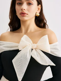COMMENSE Chiffon-Bow Off-Shoulder Slim Blouse* Blouses & Shirts|Tops