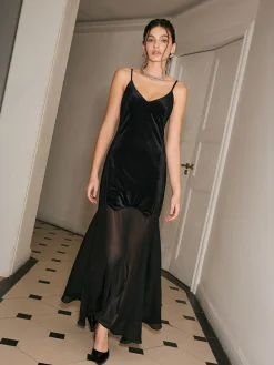 COMMENSE Chiffon-Hem Velvet Cami Dress* Black Dresses|Cocktail & Party Dresses