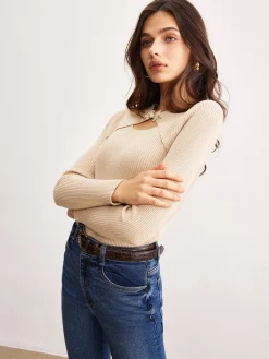 COMMENSE Chinese Knot Cutout Sweater* Sweater Tops|Sweaters & Cardigans