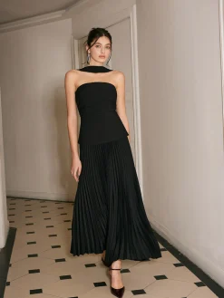 COMMENSE Choker Design Pleated Panel Dress* Black Dresses|Cocktail & Party Dresses