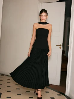 COMMENSE Choker Design Pleated Panel Dress* Black Dresses|Cocktail & Party Dresses