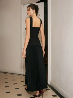 COMMENSE Choker Design Pleated Panel Dress* Black Dresses|Cocktail & Party Dresses