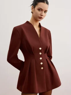 COMMENSE Cinched Pleated Blazer With Shoulder Pads* Outerwear|Blazers