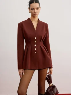 COMMENSE Cinched Pleated Blazer With Shoulder Pads* Outerwear|Blazers