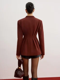 COMMENSE Cinched Pleated Blazer With Shoulder Pads* Outerwear|Blazers