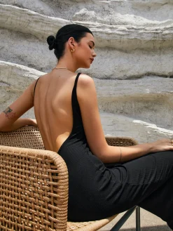 COMMENSE Classic Open Back Midi Dress* Black Dresses|Sweater Dresses