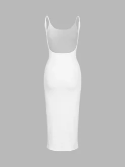 COMMENSE Classic Open Back Midi Dress* Black Dresses|Sweater Dresses