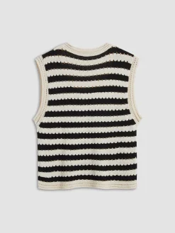 COMMENSE Classy Stripe Crochet Sweater Vest* Sweater Vests|Sweaters & Cardigans