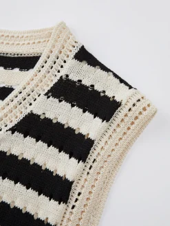 COMMENSE Classy Stripe Crochet Sweater Vest* Sweater Vests|Sweaters & Cardigans