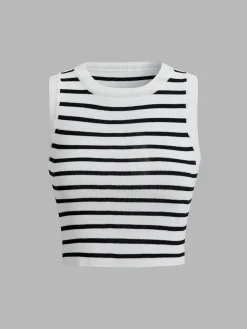 COMMENSE Classy Stripe Crop Tank Top* Sweater Vests|Sweaters & Cardigans