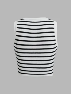 COMMENSE Classy Stripe Crop Tank Top* Sweater Vests|Sweaters & Cardigans