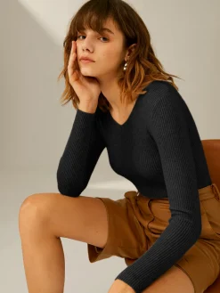 COMMENSE Clouds Ribbed Pullover Sweater* Sweater Tops|Sweaters & Cardigans