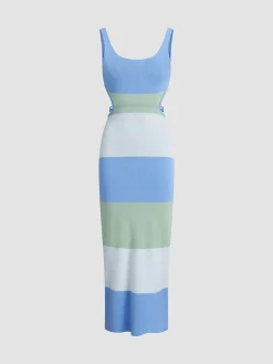 COMMENSE Coastal Air Open Back Long Dress* Sweater Dresses|Vacation Dresses