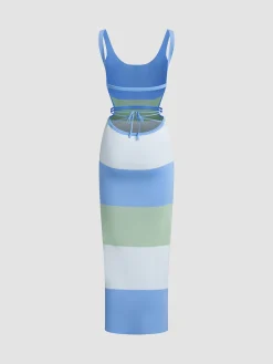 COMMENSE Coastal Air Open Back Long Dress* Sweater Dresses|Vacation Dresses