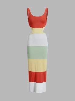 COMMENSE Coastal Air Open Back Long Dress* Sweater Dresses|Vacation Dresses
