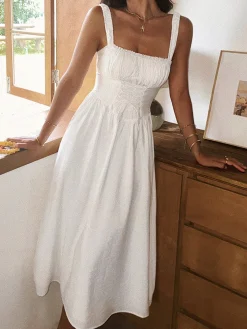 COMMENSE Coastal Cowgirl Corset Long Dress* White Dresses|Casual Dresses