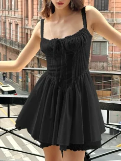 COMMENSE Coastal Cowgirl Lace Trim Corset Short Dress* White Dresses|Casual Dresses