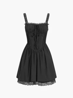 COMMENSE Coastal Cowgirl Lace Trim Corset Short Dress* White Dresses|Casual Dresses