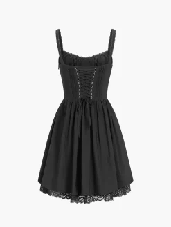COMMENSE Coastal Cowgirl Lace Trim Corset Short Dress* White Dresses|Casual Dresses