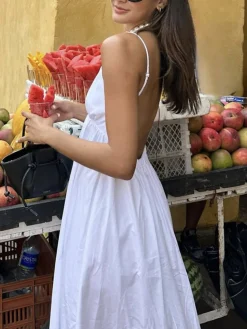COMMENSE Coastal Cowgirl Open Back Long Dress* White Dresses|Black Dresses