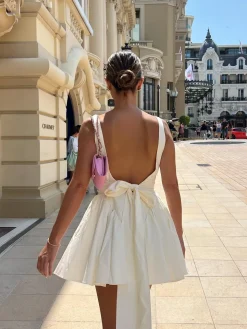 COMMENSE Coastal Cowgirl Open Back Zippered Short Dress* White Dresses|Casual Dresses