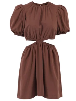 COMMENSE Cocoa Bean Cotton Blends Cutout Short Dress* Casual Dresses|Vacation Dresses