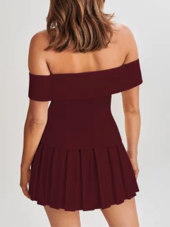 COMMENSE Cold Shoulder Blazer Top With Pleated Skirt Set* Skirt Sets|Long Sleeve Sets