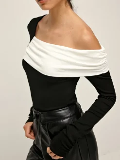 COMMENSE Cold Shoulder Patchwork Pleated Blouse* Blouses & Shirts|Tops