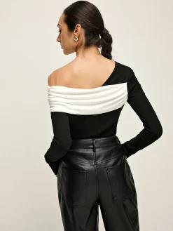 COMMENSE Cold Shoulder Patchwork Pleated Blouse* Blouses & Shirts|Tops