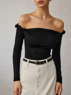 COMMENSE Cold Shoulder Plain T-Shirt* T-shirts|Tops