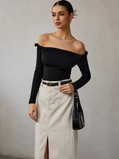 COMMENSE Cold Shoulder Plain T-Shirt* T-shirts|Tops