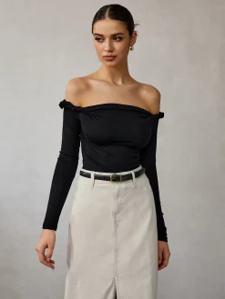 COMMENSE Cold Shoulder Plain T-Shirt* T-shirts|Tops