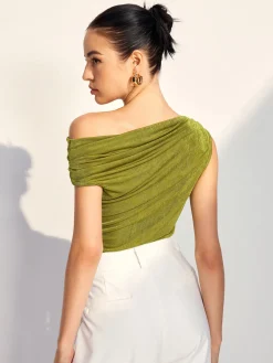 COMMENSE Cold Shoulder Pleated Tank Top* Tank Tops & Camis|Tops