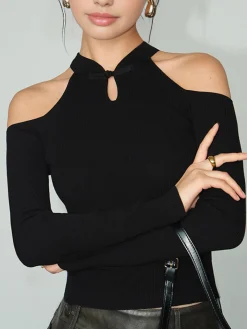 COMMENSE Cold-Shoulder Knot Jersey Top* T-shirts|Tops