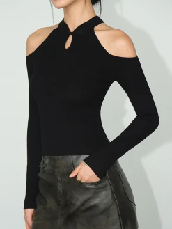 COMMENSE Cold-Shoulder Knot Jersey Top* T-shirts|Tops