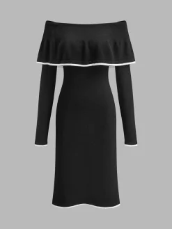 COMMENSE Cold-Shoulder Sweater Dress* Black Dresses|Sweater Dresses