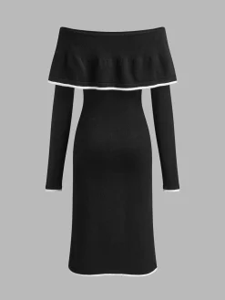 COMMENSE Cold-Shoulder Sweater Dress* Black Dresses|Sweater Dresses