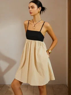 COMMENSE Color Block Backless Spaghetti Strap Short Dress* Casual Dresses|Vacation Dresses